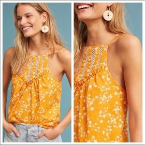Anthropologie Maeve Martell yellow floral ruffle halter top size M